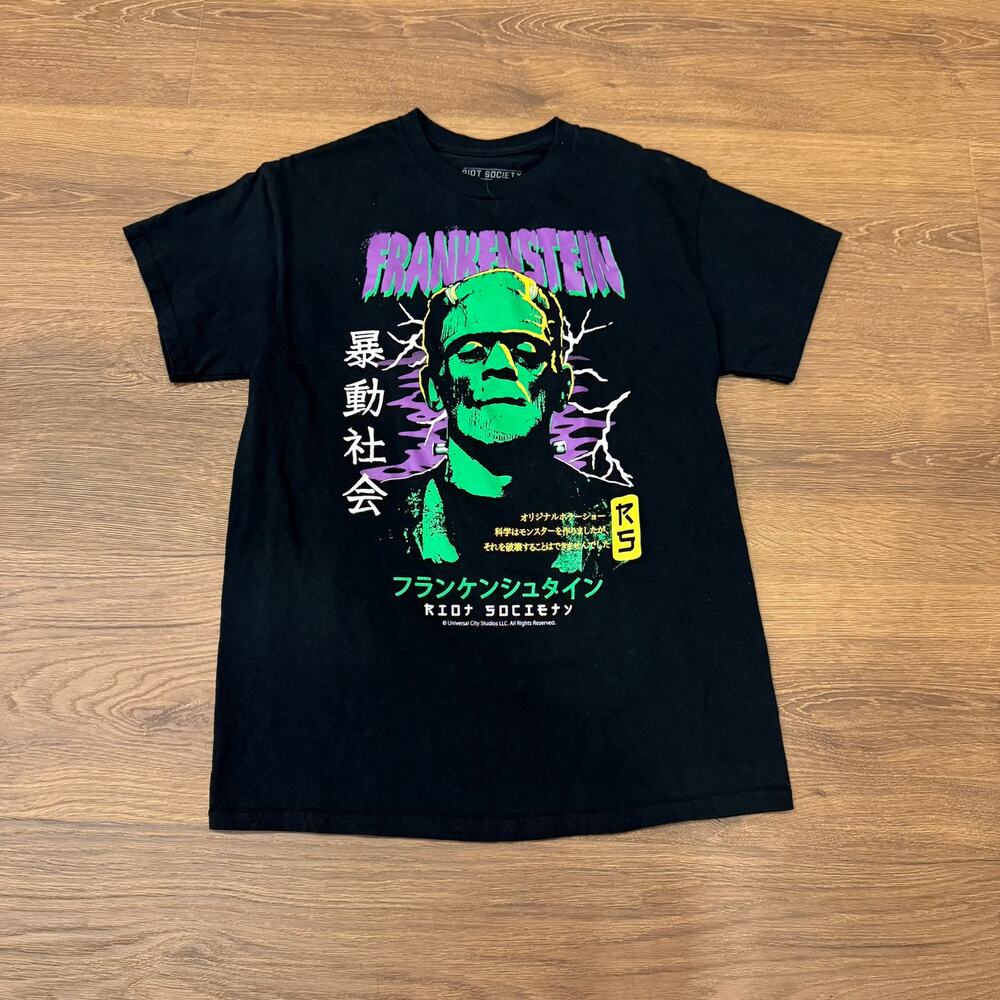 Frankenstein Riot Society Graphic T-Shirt Black Mens Medium Horror Tee
